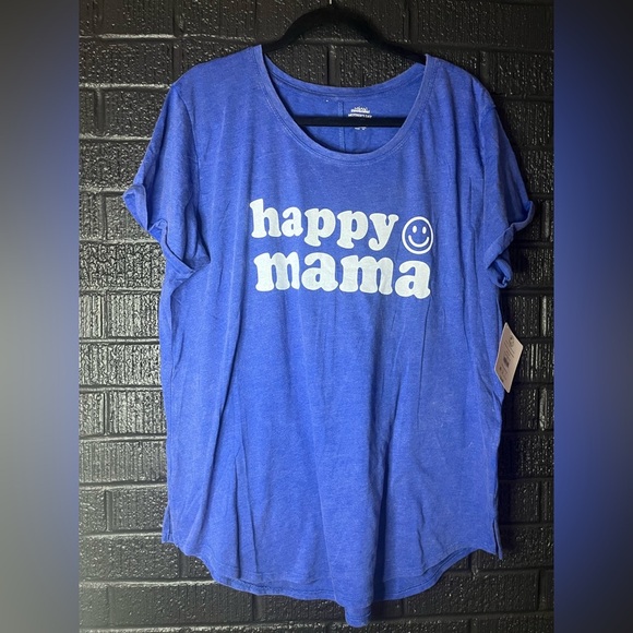 Tops - Blue Short Sleeve Tee with Happy Mama Print